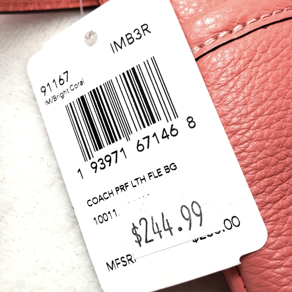 Coach Bright Coral Perforated Leather File Bag - Picture 8 of 8